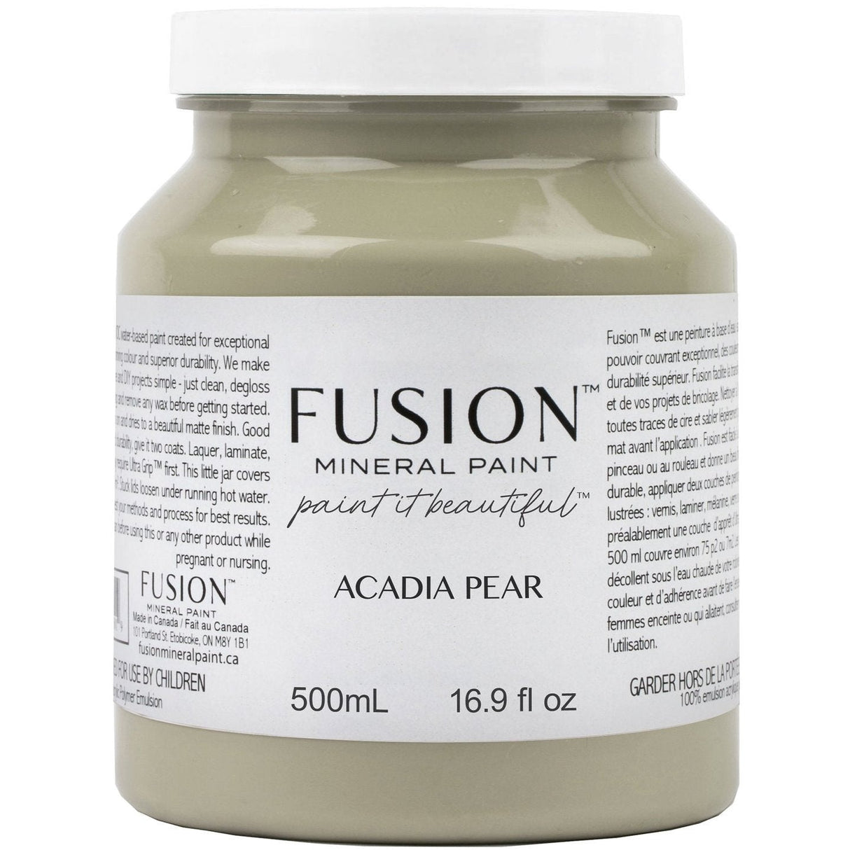 500mL Acadia Pear Fusion Mineral Paint, acrylic formula, includes instructions, for DIY projects.