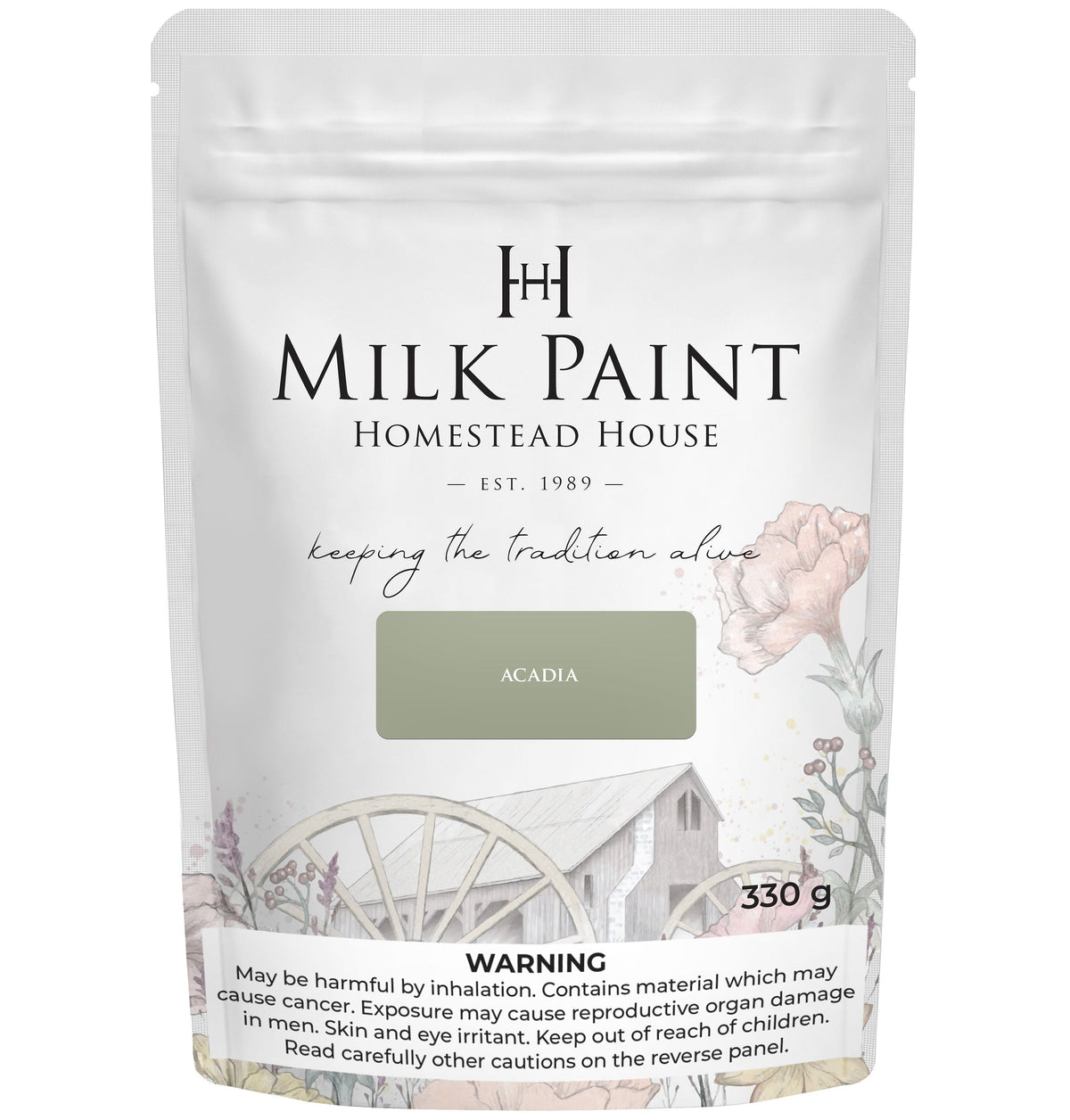 330g Homestead House Acadia Pear Milk Paint bag with floral and wagon-themed packaging.