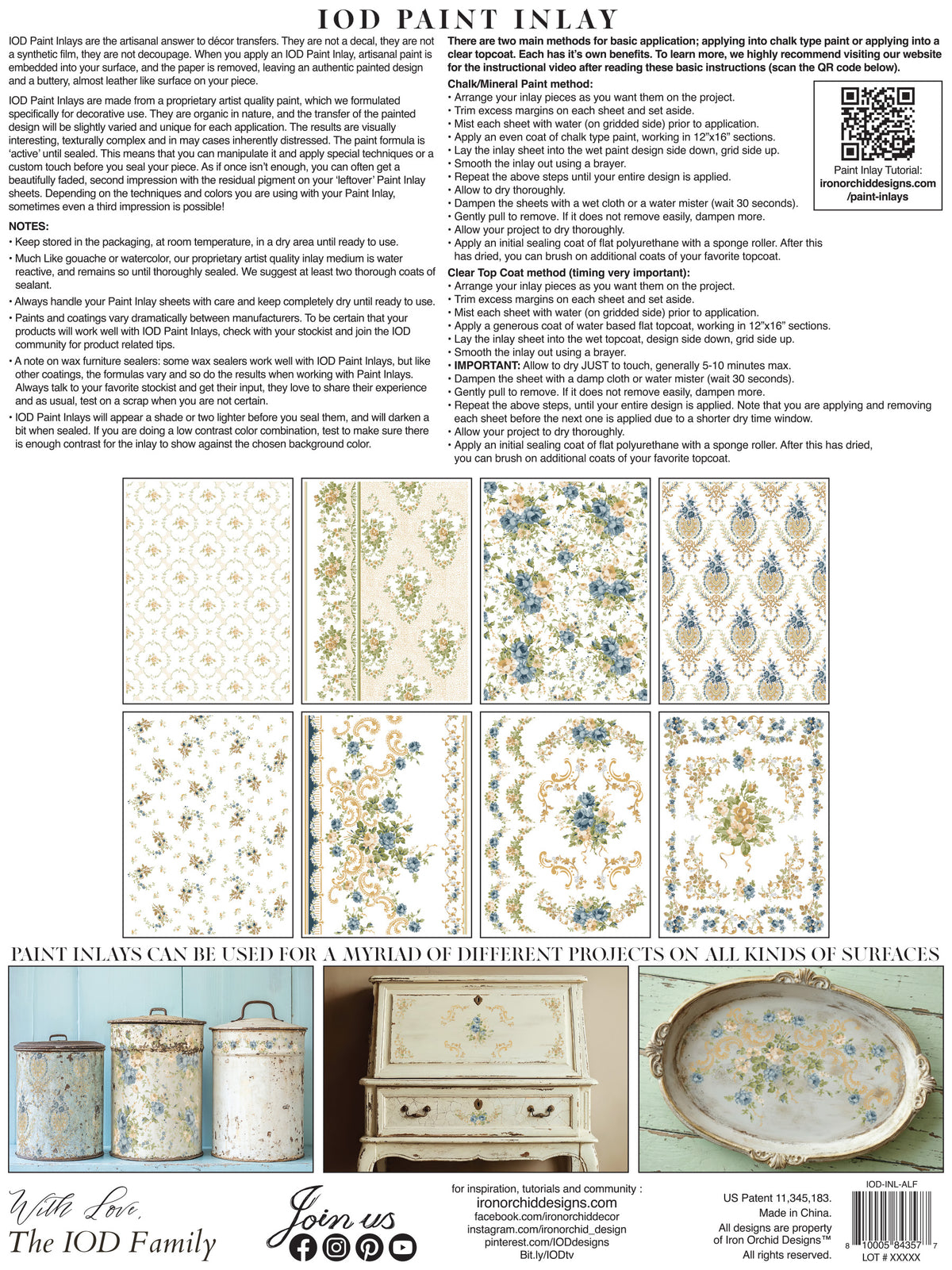 Alfred Peats and Co. Paint Inlay by I.O.D. instruction sheet with usage tips and vintage floral application notes.