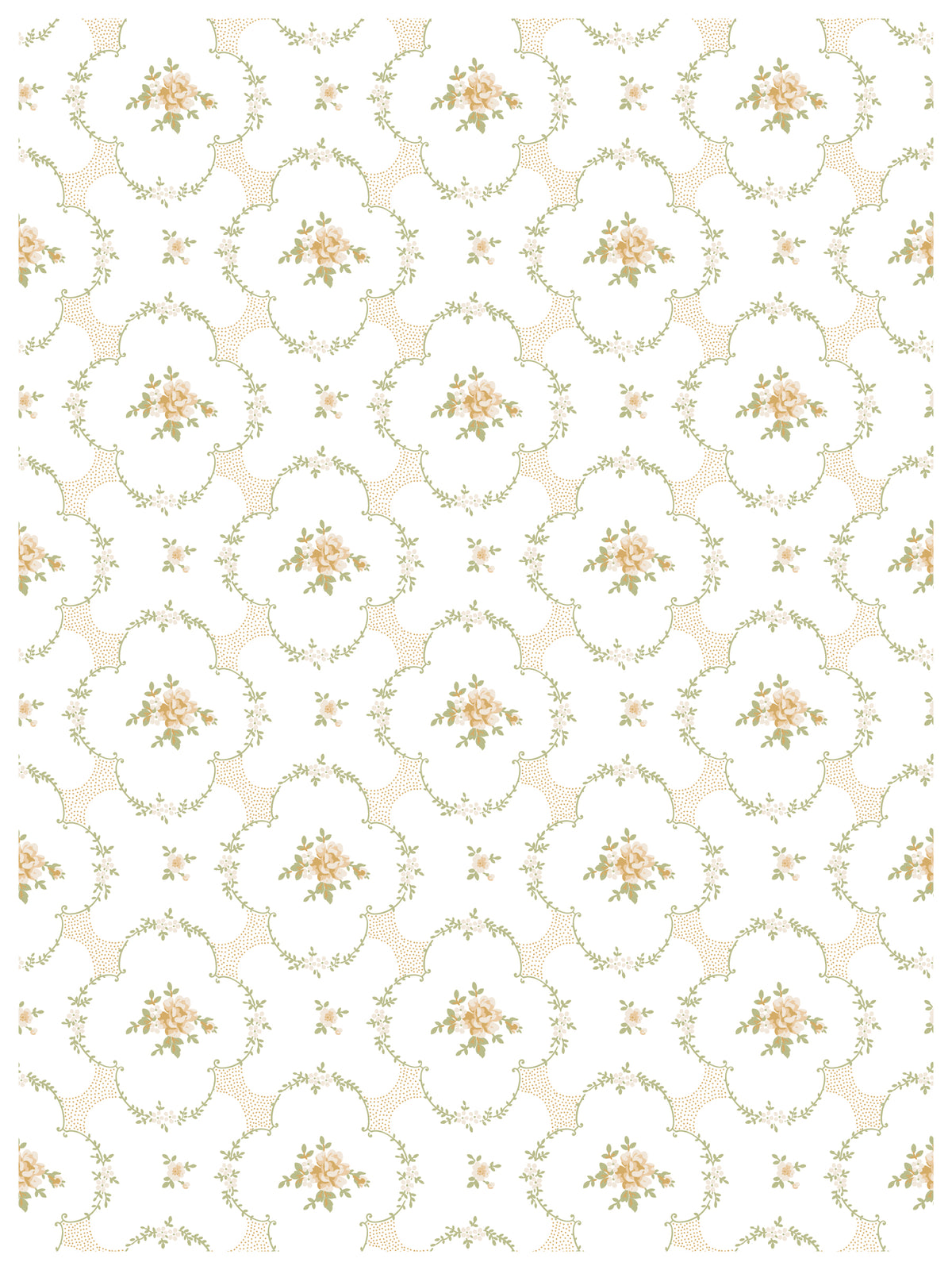 Alfred Peats & Co. Paint Inlay by I.O.D. with beige floral bouquets and scalloped dotted lines.