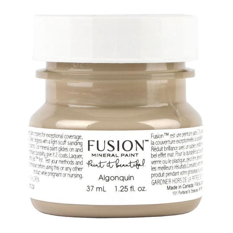 Fusion Mineral Paint 37ml, Algonquin color, deep taupe matte finish with a white lid.