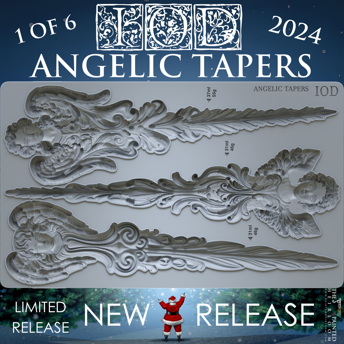 I.O.D. Angelic Tapers Mould 2024 Limited Release, set of three with ornate design for Iron Orchid Designs collection.