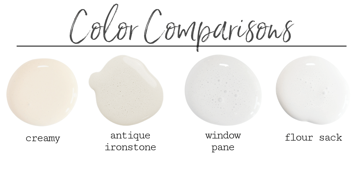 Four Old Fashioned Milk Paint samples, including Antique Ironstone, arranged on a plain white background.