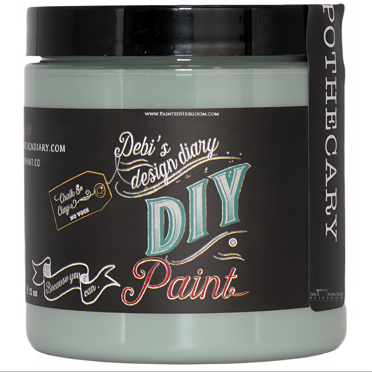 DIY Paint Co. Apothecary clay and chalk paint jar in light green.
