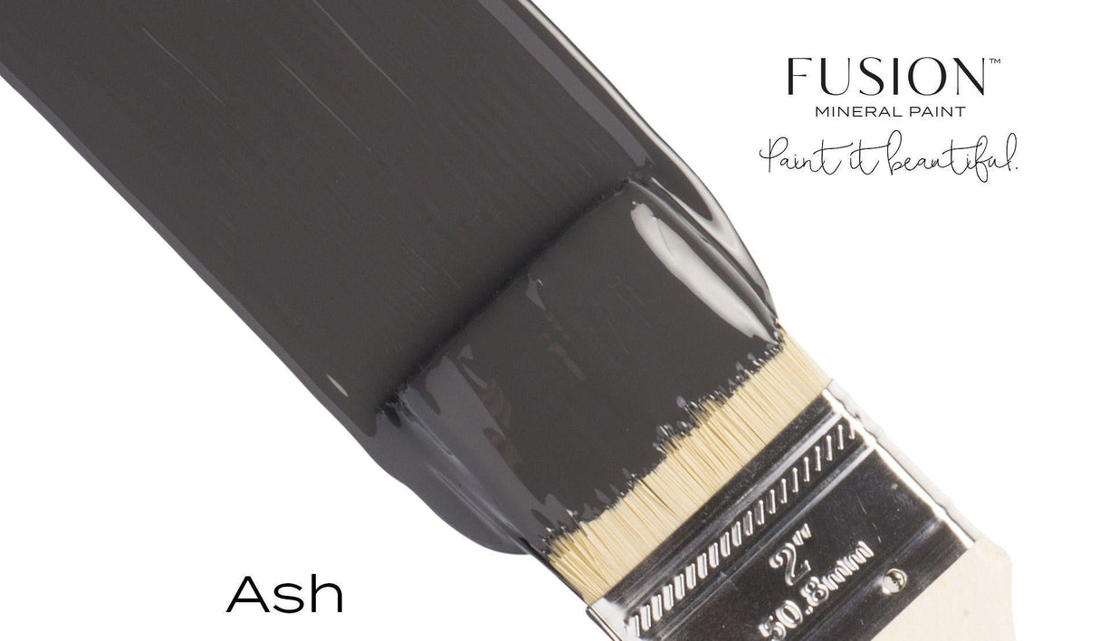 Ash Fusion Mineral Paint, dark charcoal grey, suitable for wood or metal surfaces, by Fusion Mineral Paint.