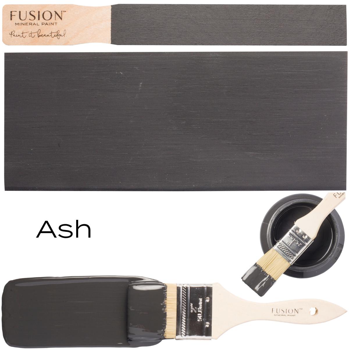 Ash Fusion Mineral Paint can with brush and stir stick.