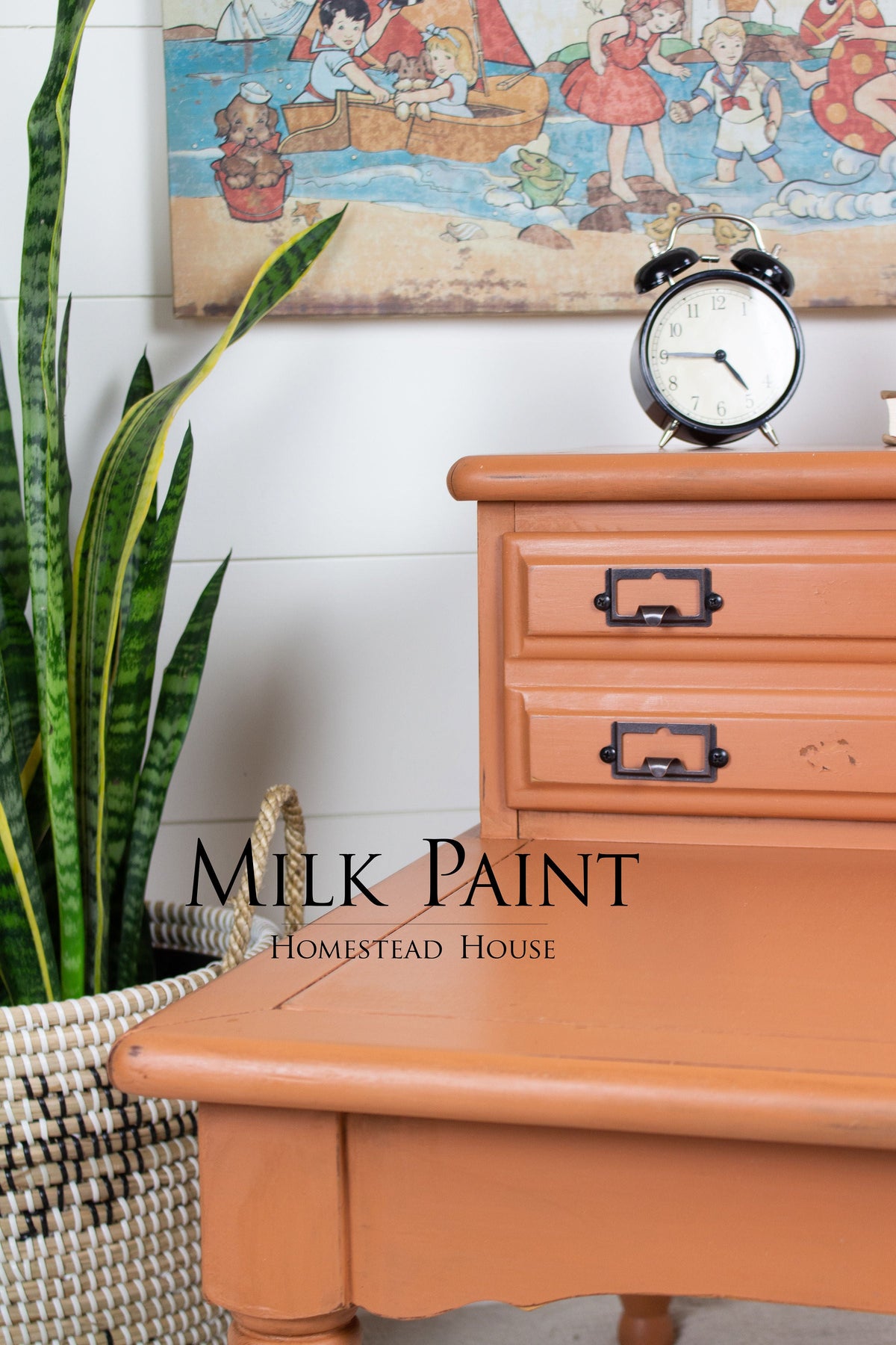 Dresser painted with Autumn Leaves Milk Paint by Homestead House, featuring black hardware.
