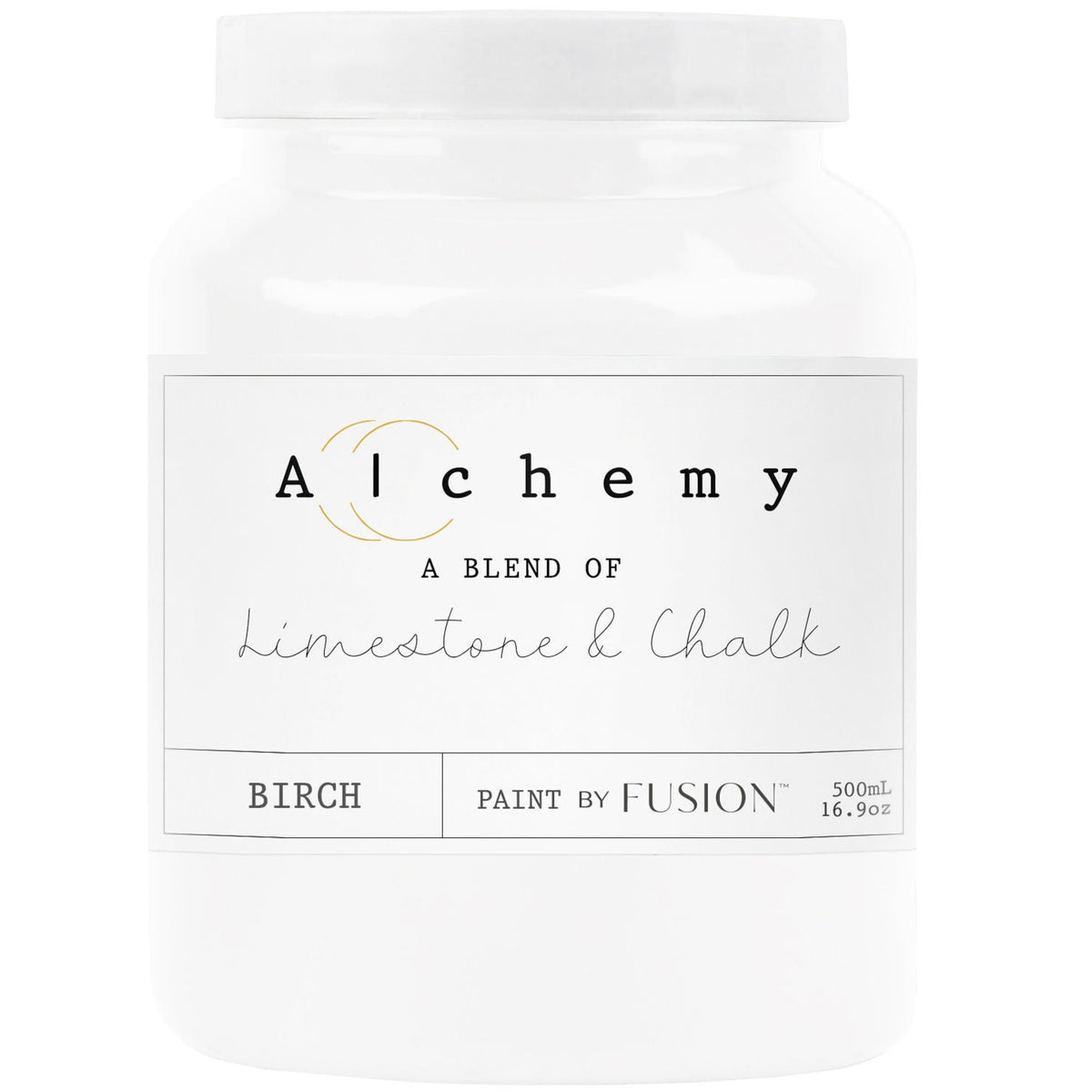 Fusion Mineral Paint Birch Alchemy 500ml jar, chalk-style blend of limestone and chalk.