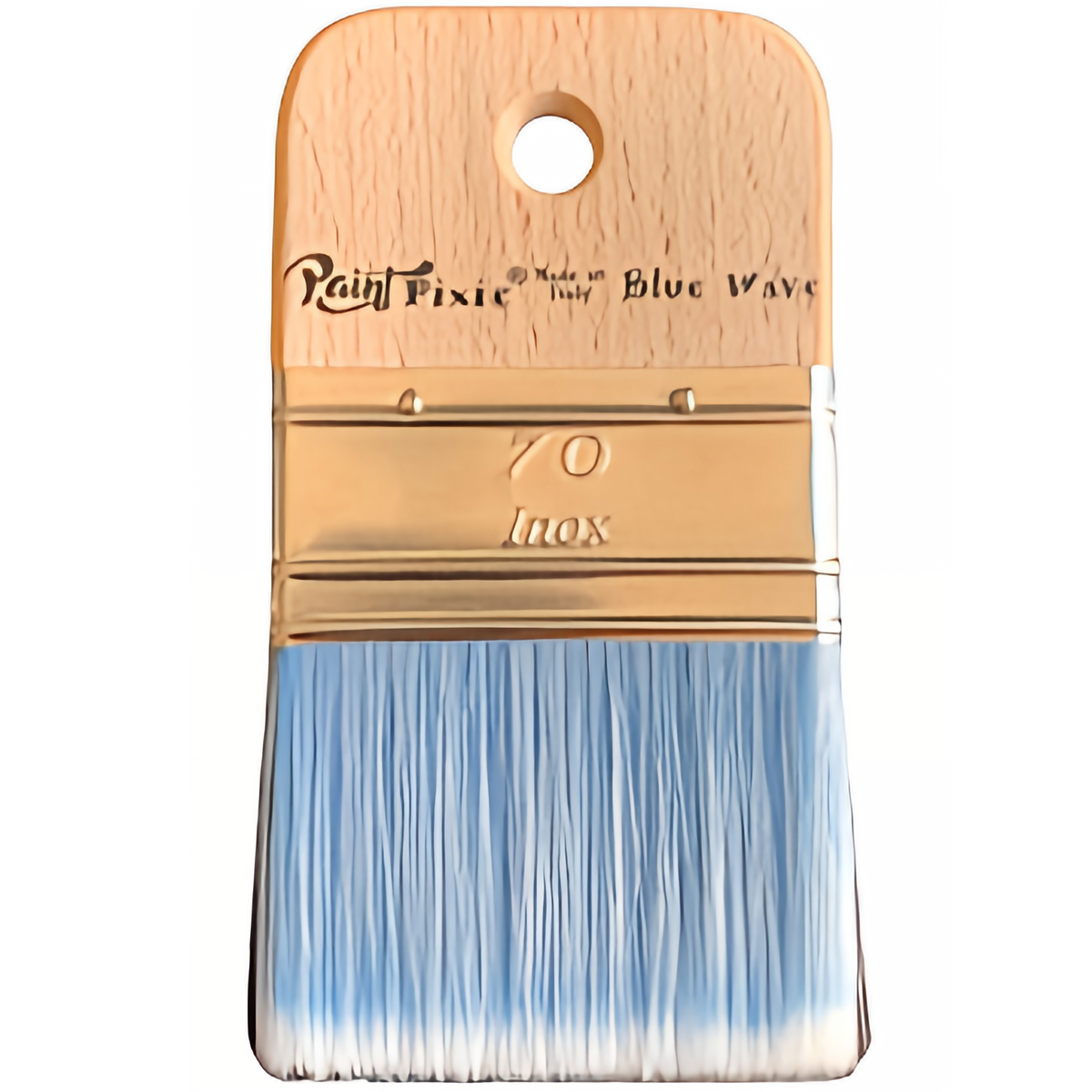 Paint Pixie Blue Wave Paintbrush with wooden handle and light blue bristles.