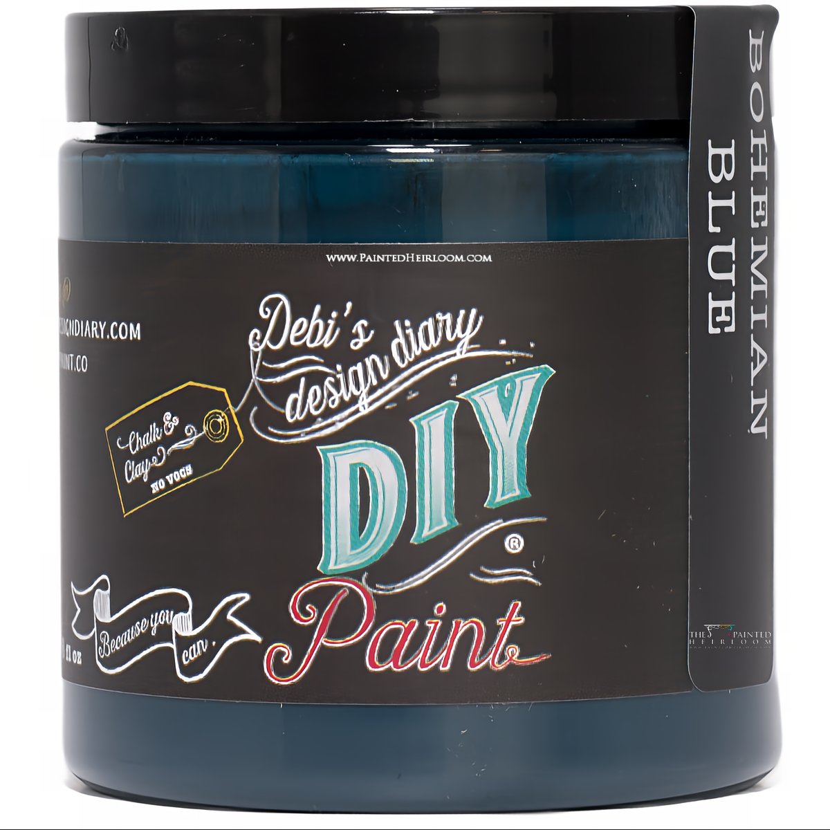 Bohemian Blue DIY Paint by DIY Paint Co. in a jar with a black label and colorful text.