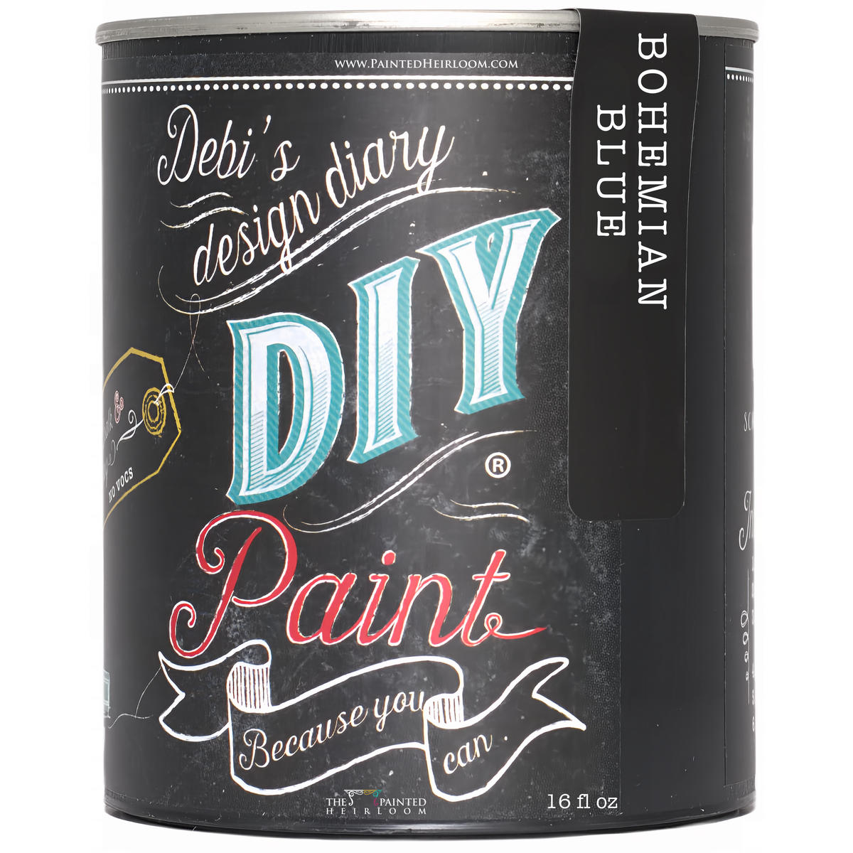 16 fl oz Bohemian Blue DIY Paint by DIY Paint Co., eco-friendly clay and chalk paint with decorative label text.