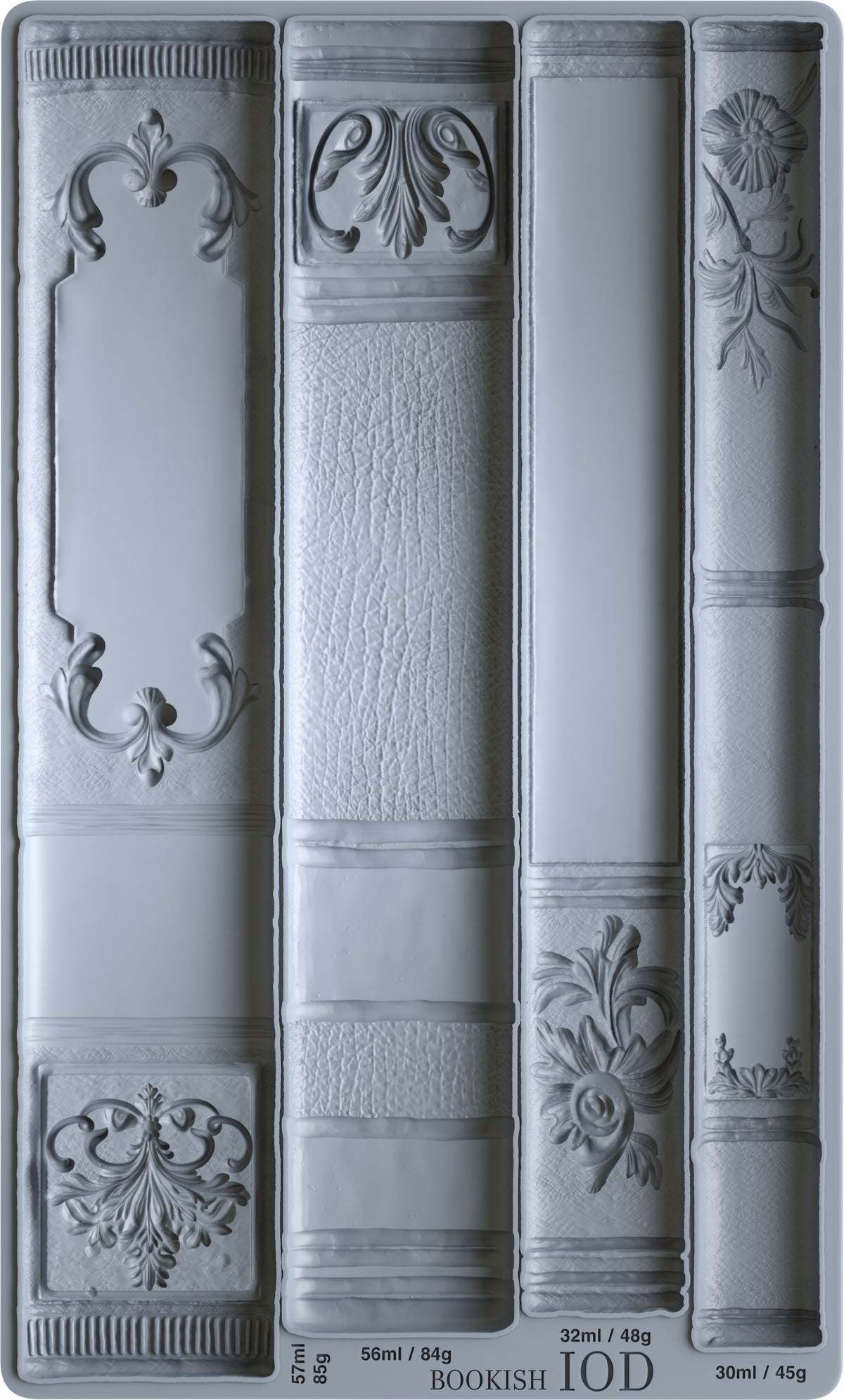 The Bookish Mould by IOD with four vintage book spine designs for faux library decor. Brand: I.O.D.