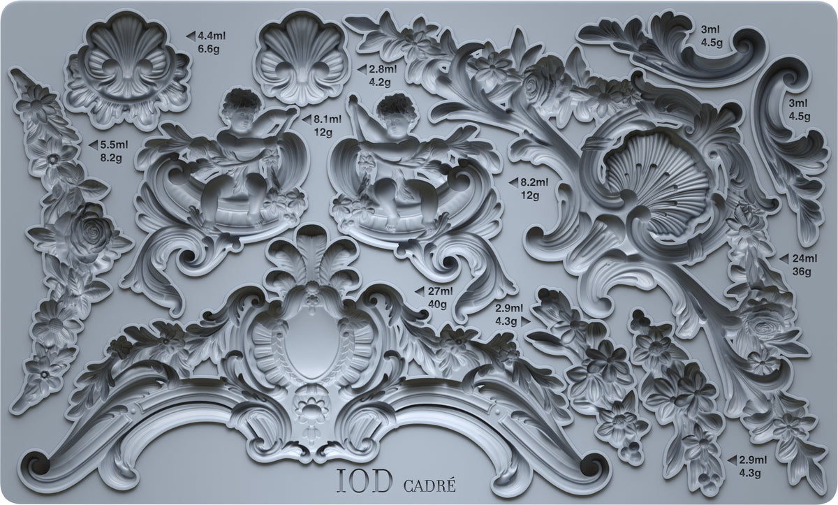 Cadré Mould by IOD silicone mould with ornate baroque frames, floral motifs, and cherubs. Brand: I.O.D.