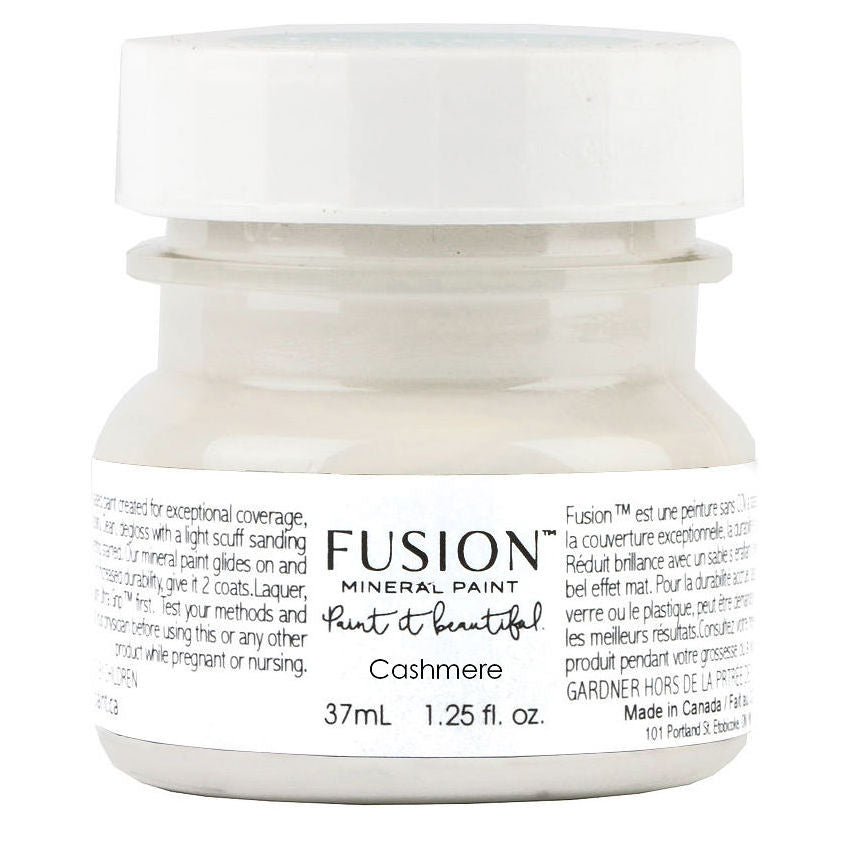 37mL Cashmere Fusion Mineral Paint jar with neutral matte finish, white and silver label, by Fusion Mineral Paint.