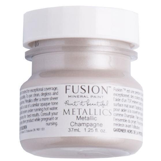 Fusion Mineral Paint Champagne Metallic, 37ml, small jar featuring a rose gold paint color.