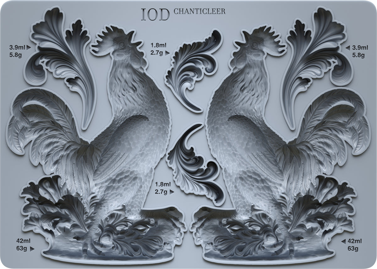 IOD Chanticleer Mould by Iron Orchid Designs featuring detailed rooster and leaf motifs.