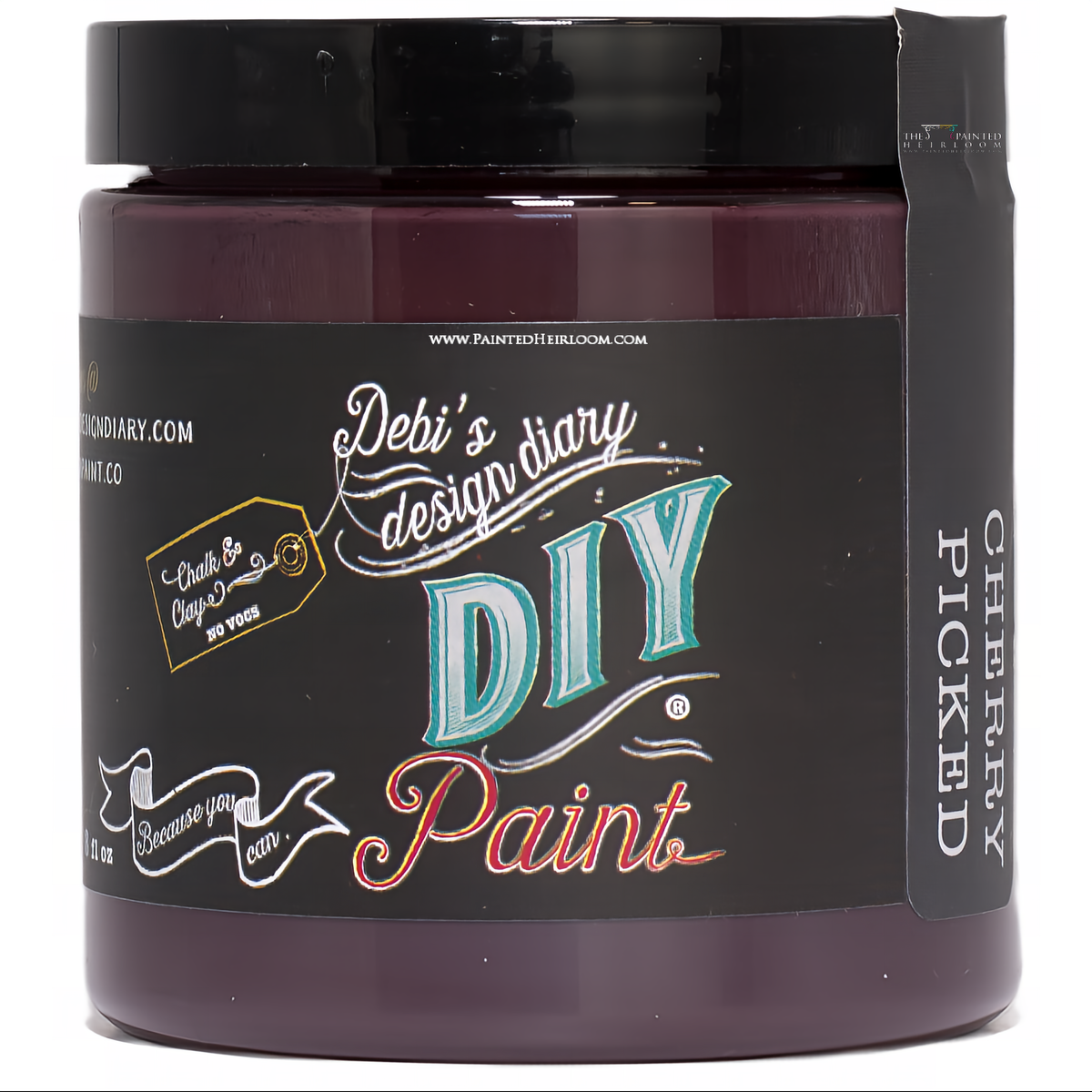 Cherry Picked DIY Paint by DIY Paint Co., eco-friendly, with black lid and colorful label.