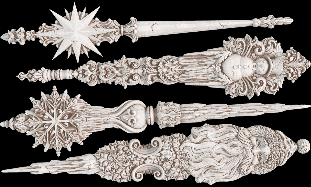 I.O.D. Christmas Tapers Mould 2024 Limited Release inspired by four ivory wands on a black background.