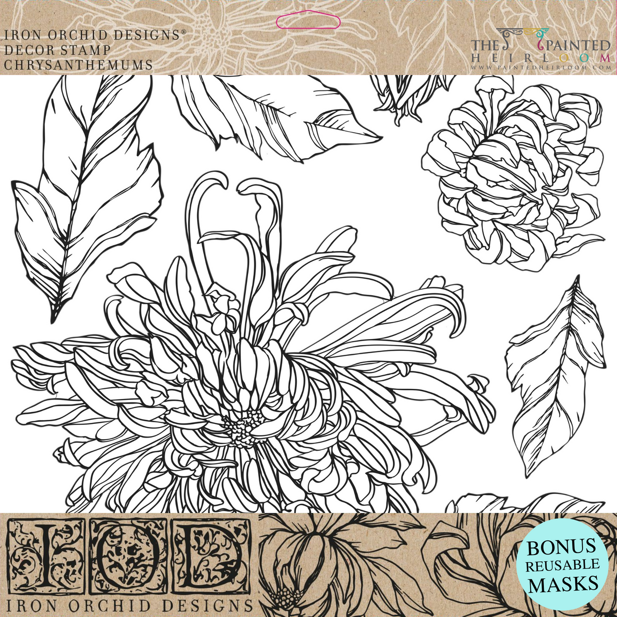 Chrysanthemums Decor Stamp by IOD - Iron Orchid Designs @ Painted Heirloom