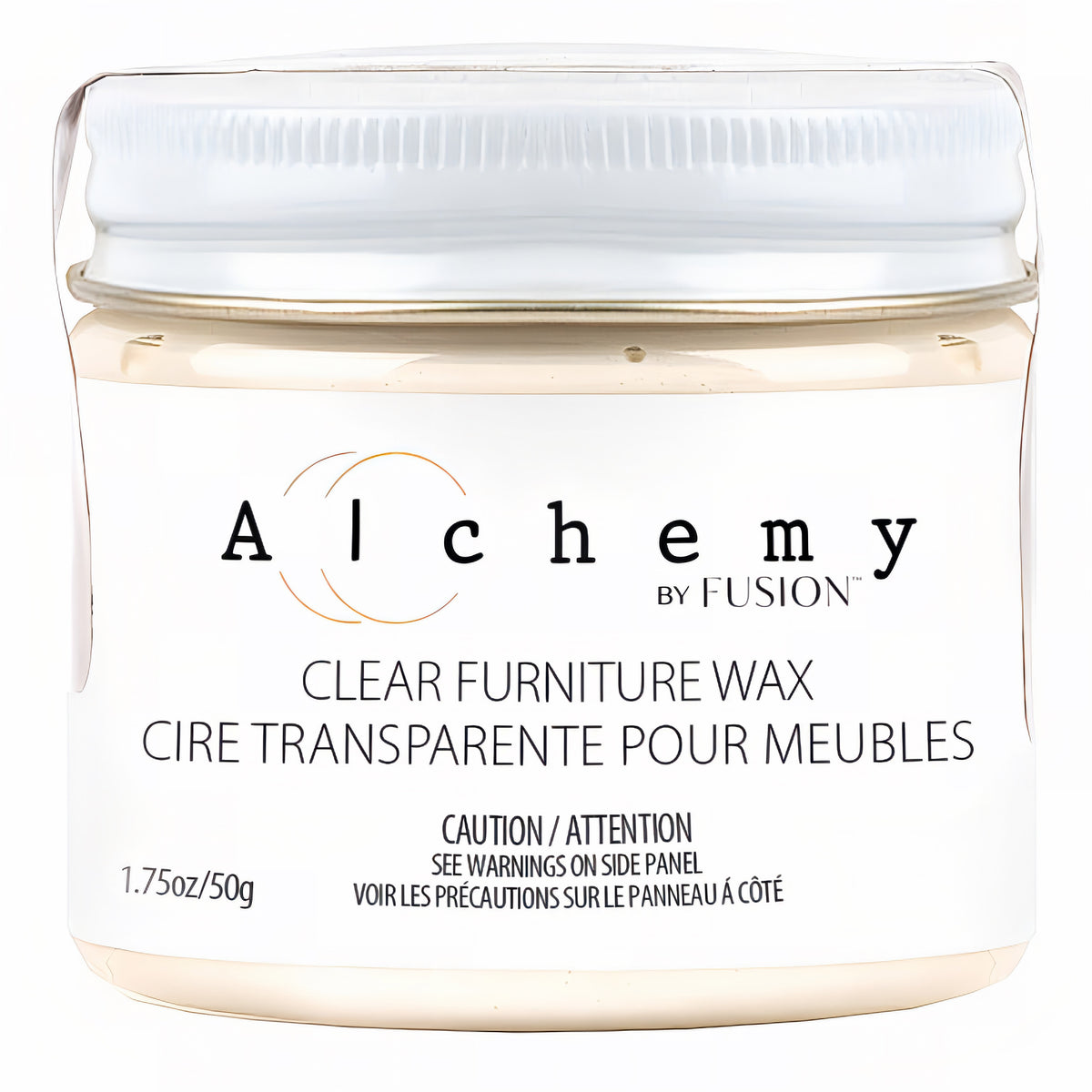 Fusion Mineral Paint Clear Alchemy Furniture Wax, 1.75 oz jar with English/French label.