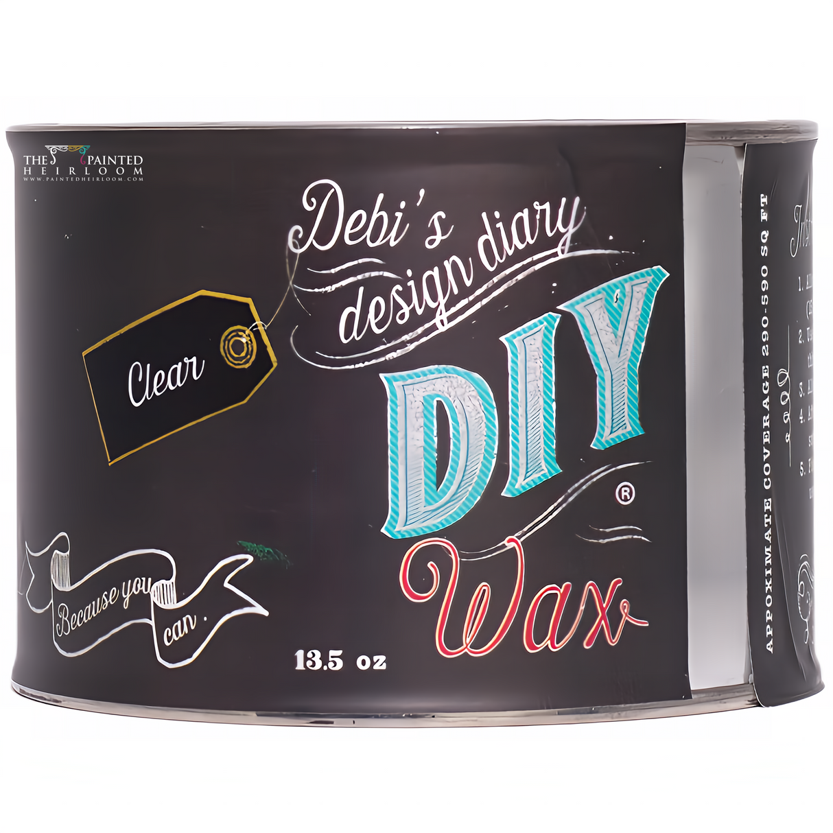 13.5 oz can of Clear DIY Wax by DIY Paint Co. with decorative label text and a small ribbon graphic.