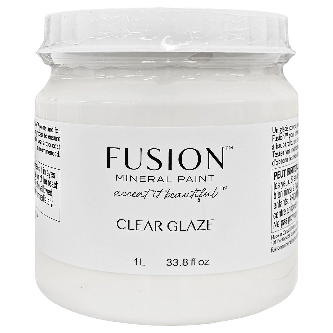 Fusion Mineral Paint Clear Glaze 1L jar, suitable for custom or Antiquing Glaze techniques.