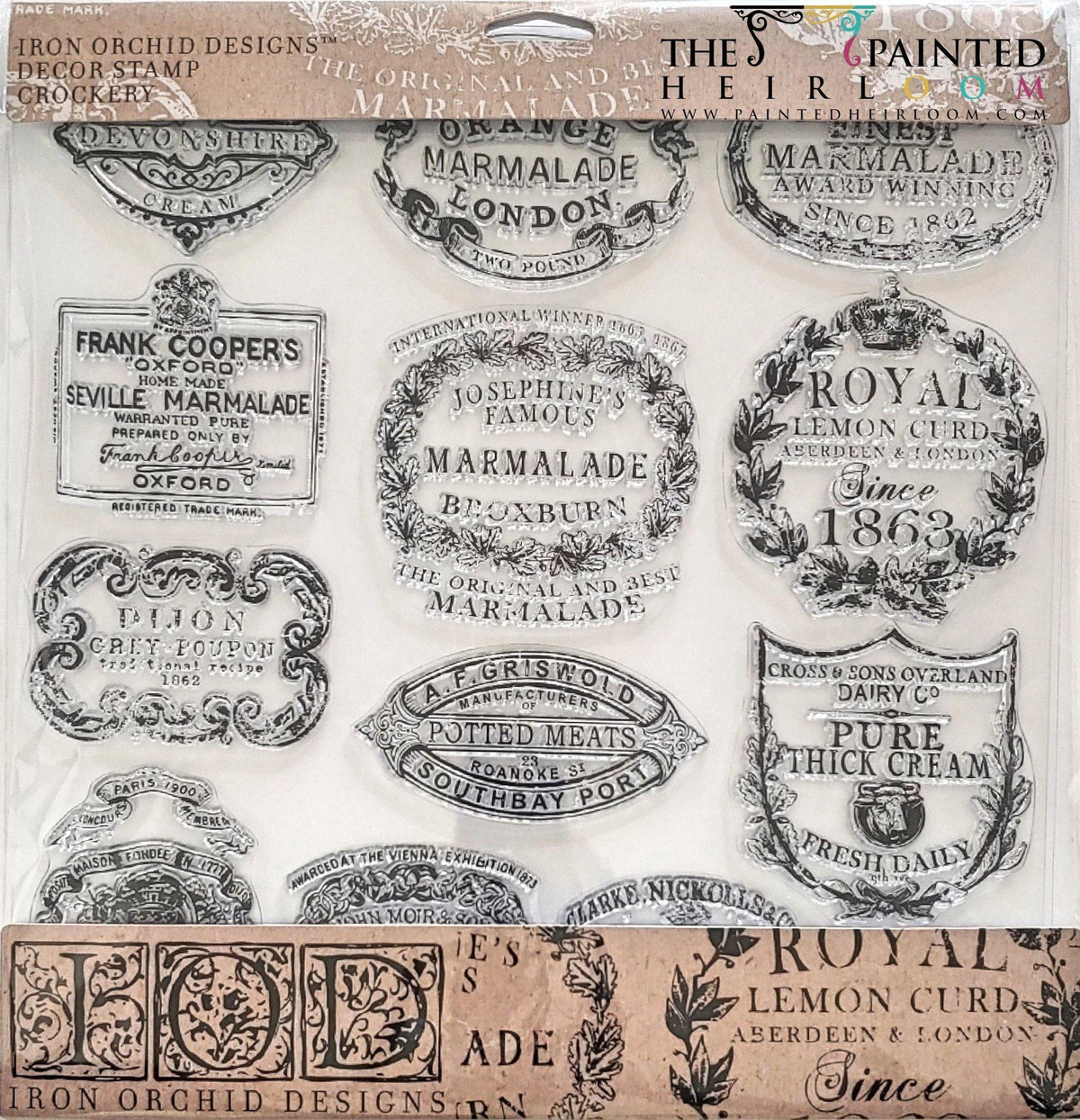 The Crockery Stamp by IOD offers vintage-inspired food and product label stamps for DIY projects.