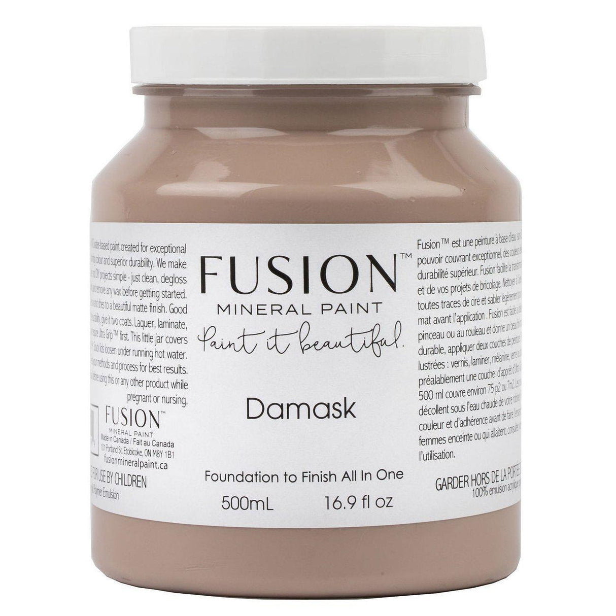 500mL Damask Fusion Mineral Paint jar with matte finish, white label, and black text.