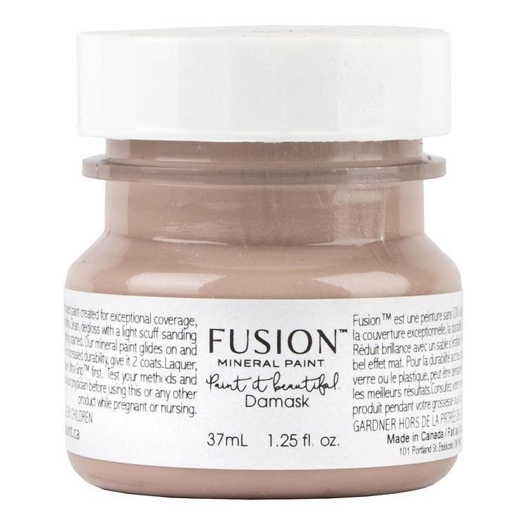 Damask Fusion Mineral Paint 37ml jar with beige label, white lid, and matte finish.