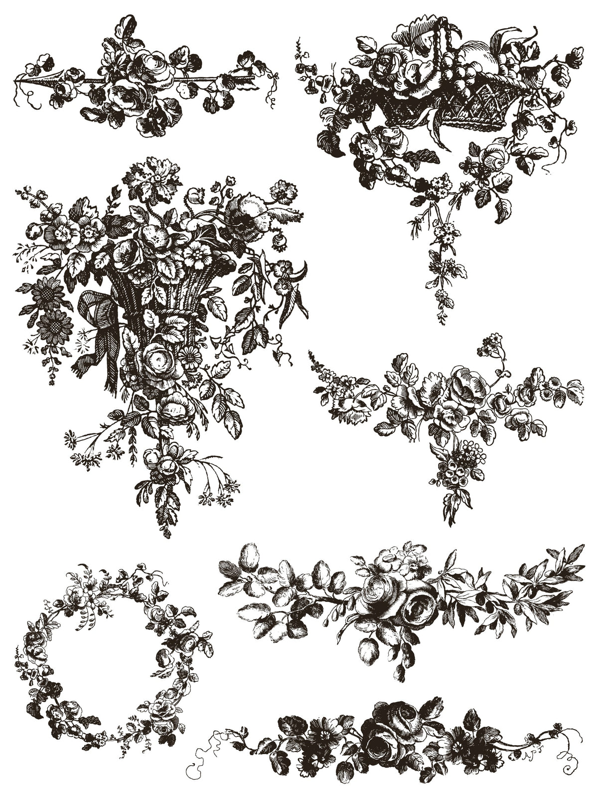 Delft Traditions Noir Paint Inlay by I.O.D. featuring vintage black and white floral pattern for decorative use.