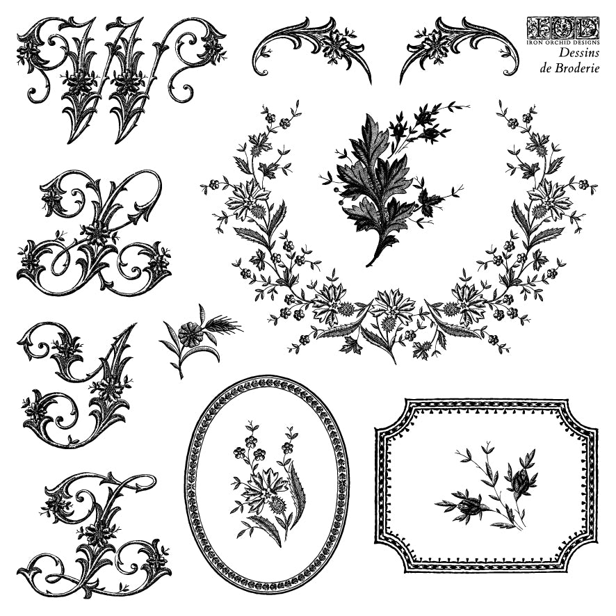 Dessins de Broderie Labels Mini Stamp by I.O.D., designed for vintage embroidery or monogram projects.