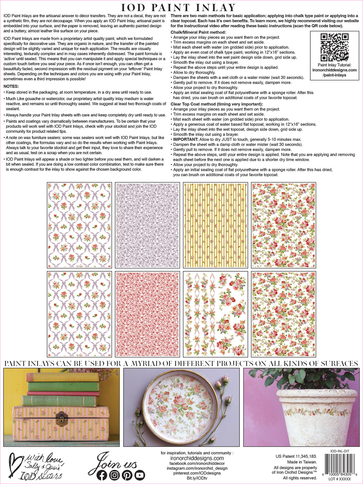I.O.D. Ditsy Blooms Paint Inlay product sheet with project ideas and tips from Iron Orchid Designs.