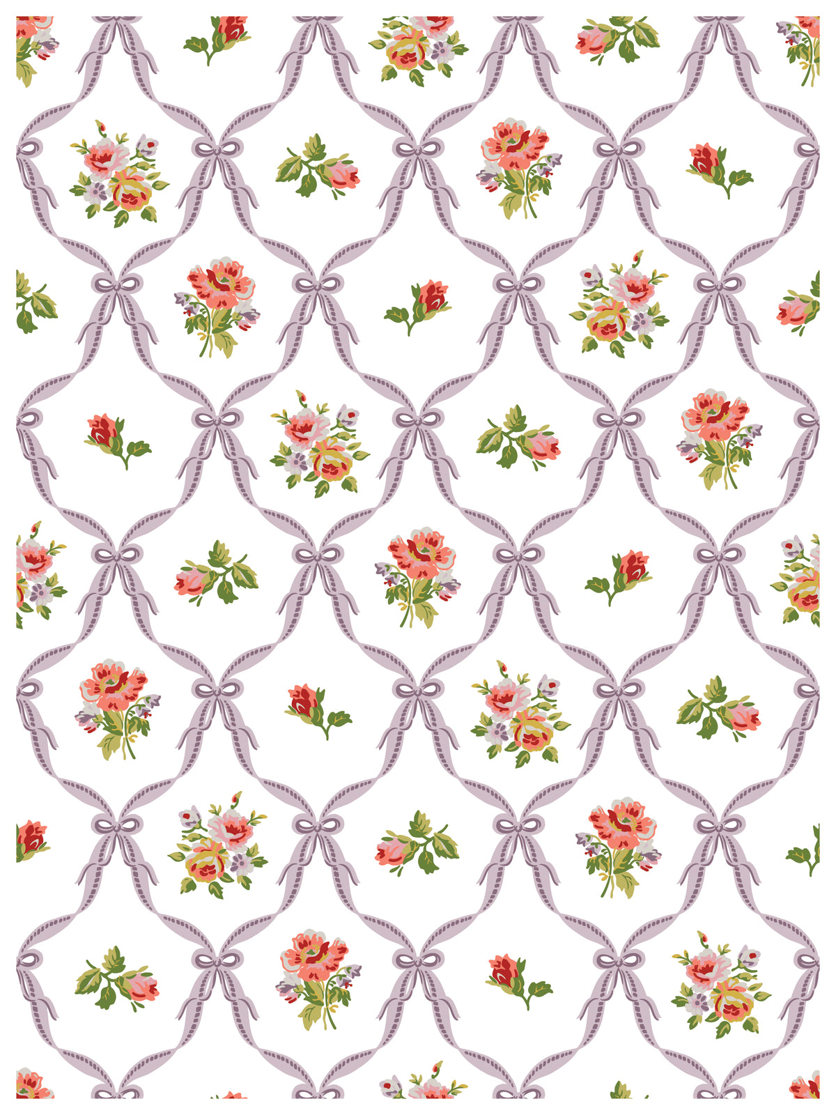 Pink bows set in diamonds, each filled with I.O.D. Ditsy Blooms Paint Inlay roses and green leaves.