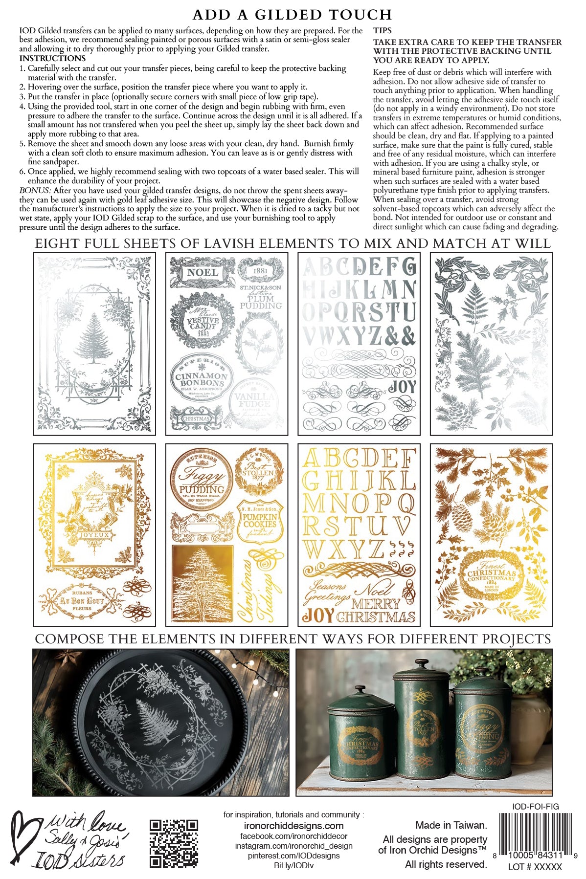I.O.D. Figgy & Flourish Gilded Transfer, 2025 Limited Release packaging for holiday decor projects.