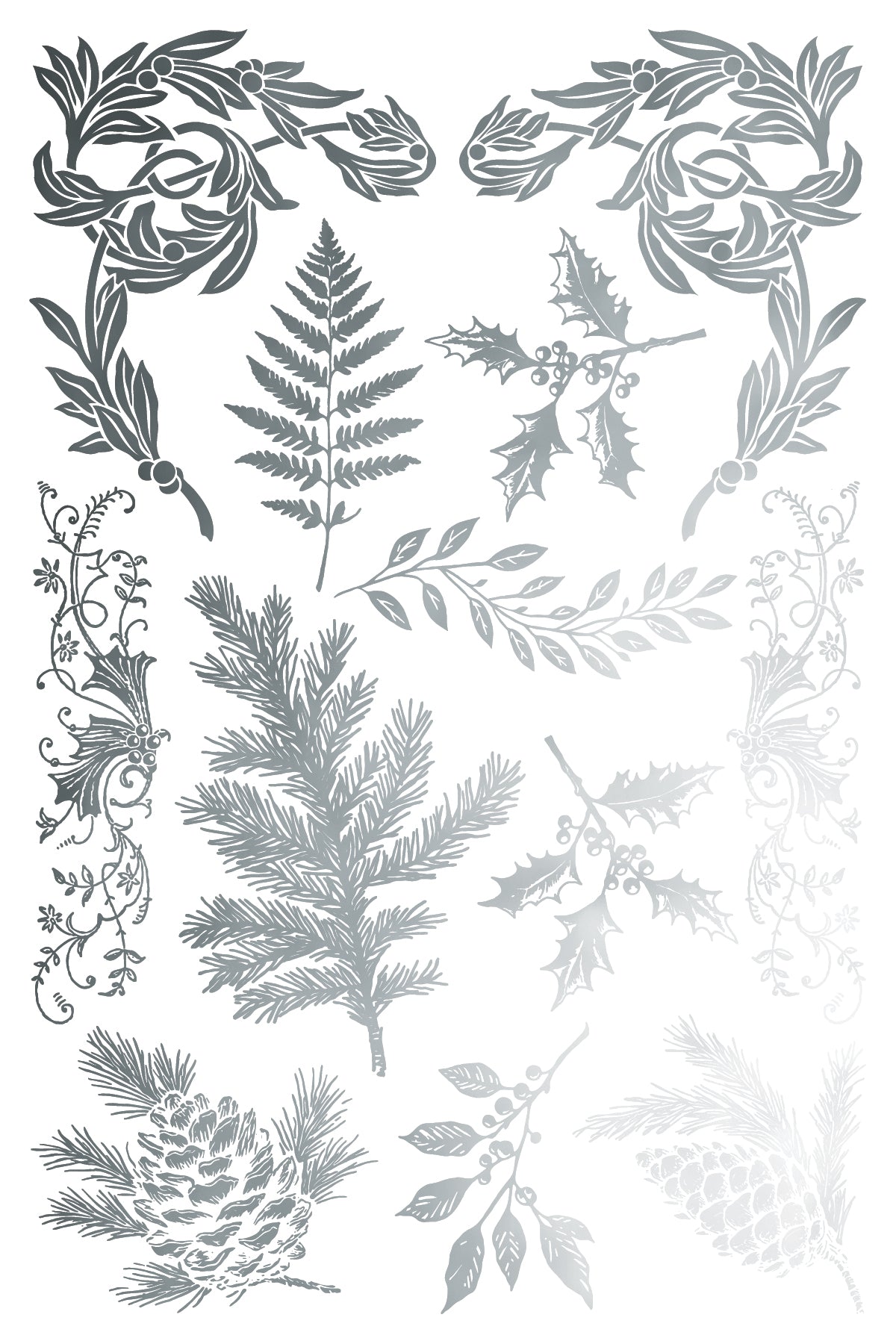 Figgy & Flourish Gilded Transfer by I.O.D. featuring pine, holly, and festive botanical leaves.