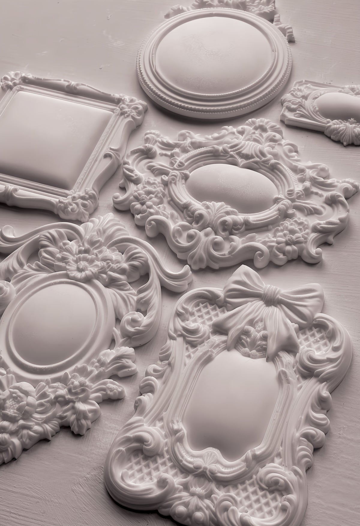 Frames 3 Mould by IOD, Iron Orchid Designs mini frames with intricate detail on a light background.