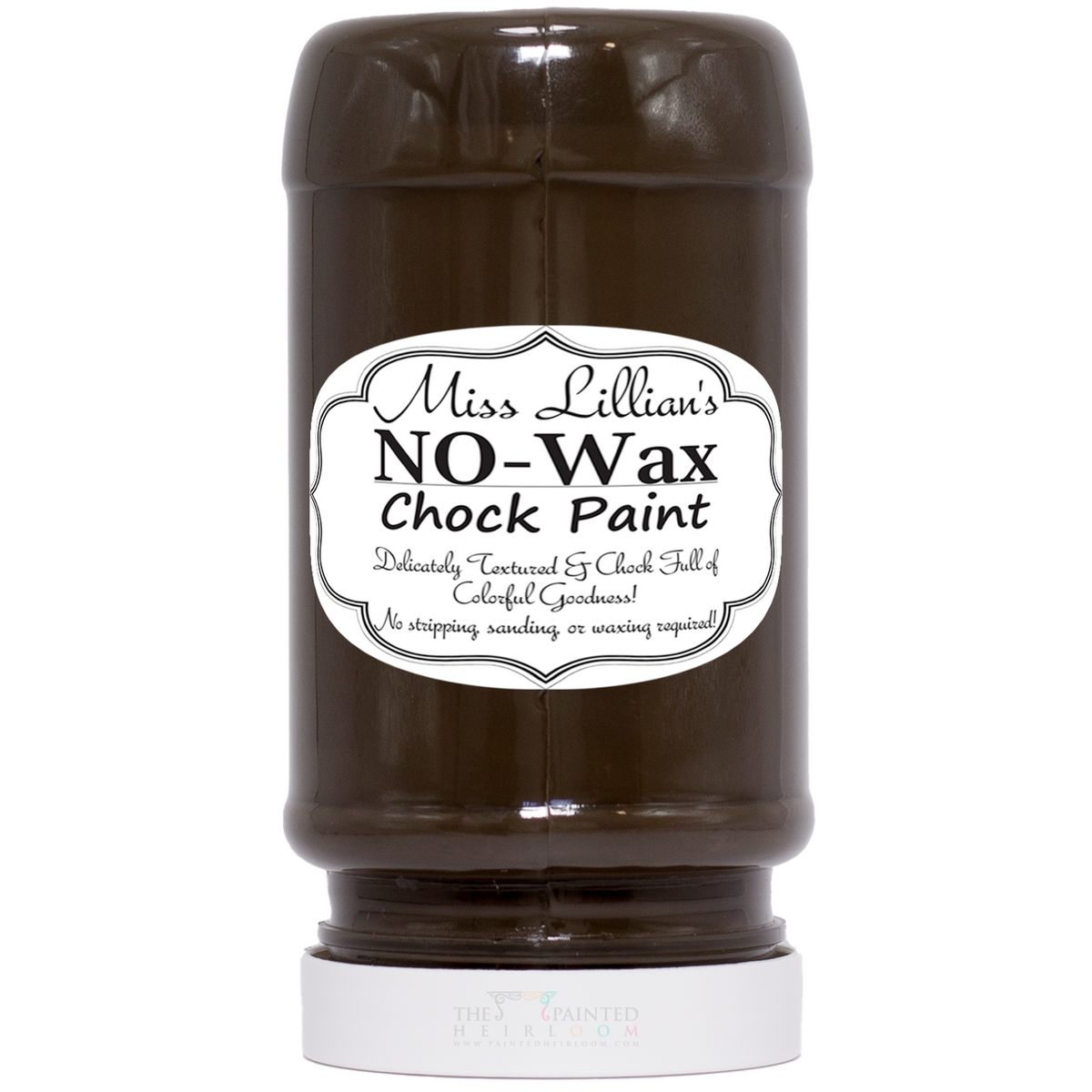 Miss Lillian’s Paint French Roast No-Wax Chock Paint jar shown upside down.