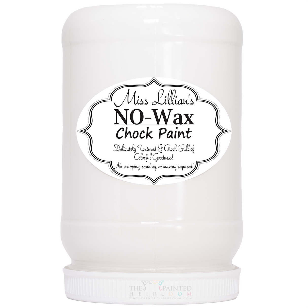 Miss Lillian’s Fresh Sweet Cream No-Wax Chock Paint in a white jar with labeled decor details.
