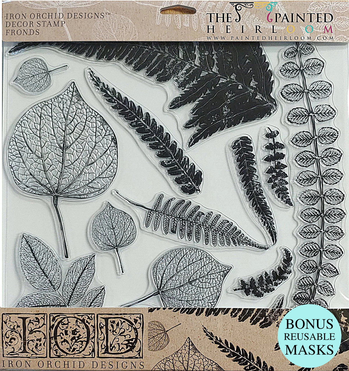 Fronds Stamp by IOD, clear silicone leaf and fern stamp set with bonus reusable masks, Brand: I.O.D.