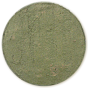 Round greenish coin with a worn finish, similar in appearance to Notions Gilders Paste Wax metallic finishes.