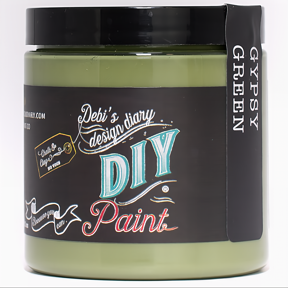 Jar of DIY Paint Co. Gypsy Green DIY Paint, eco-friendly paint for furniture projects.