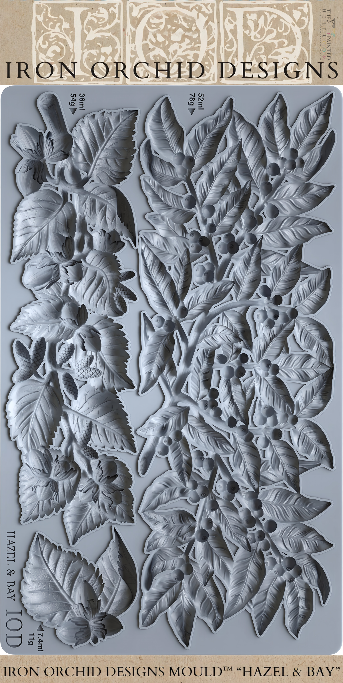 Hazel & Bay Mould (2026 Limited Release) by I.O.D., gray silicone tray featuring leaf and berry details.