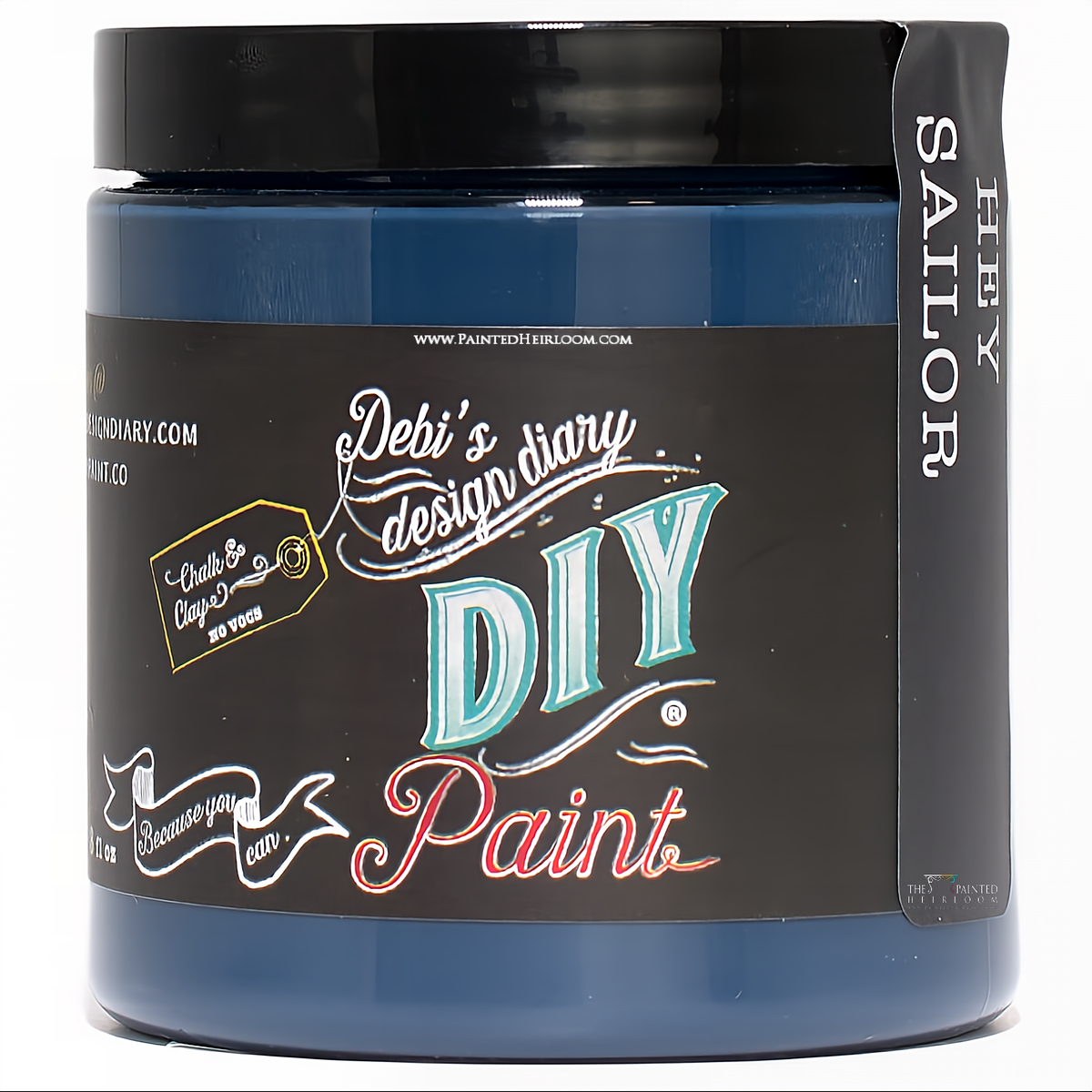 Hey Sailor blue clay and chalk paint jar by DIY Paint Co. with vibrant label.