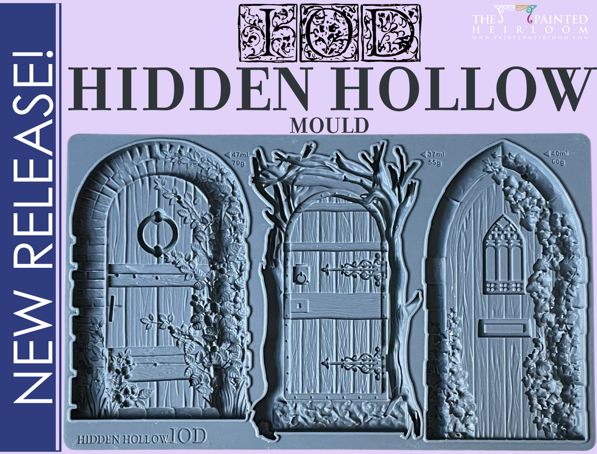 Hidden Hollow Mould by Iron Orchid Designs with 3 door patterns, silicone material, for use with air dry clay.