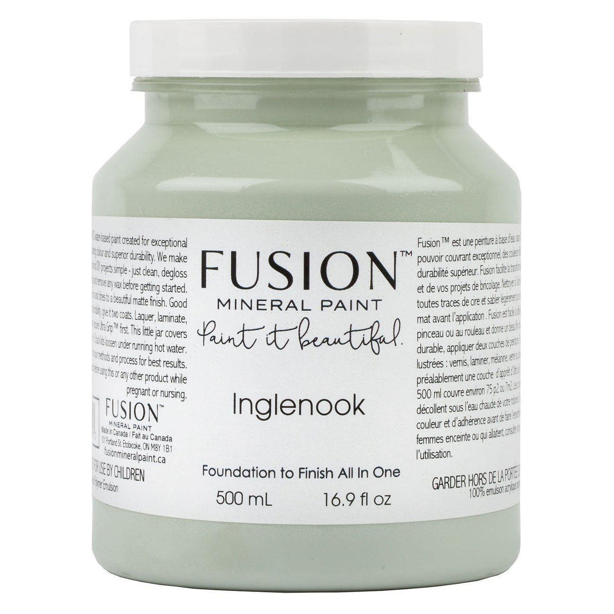 500ml Inglenook Fusion Mineral Paint, blue-grey acrylic, with full Fusion Mineral Paint label visible.