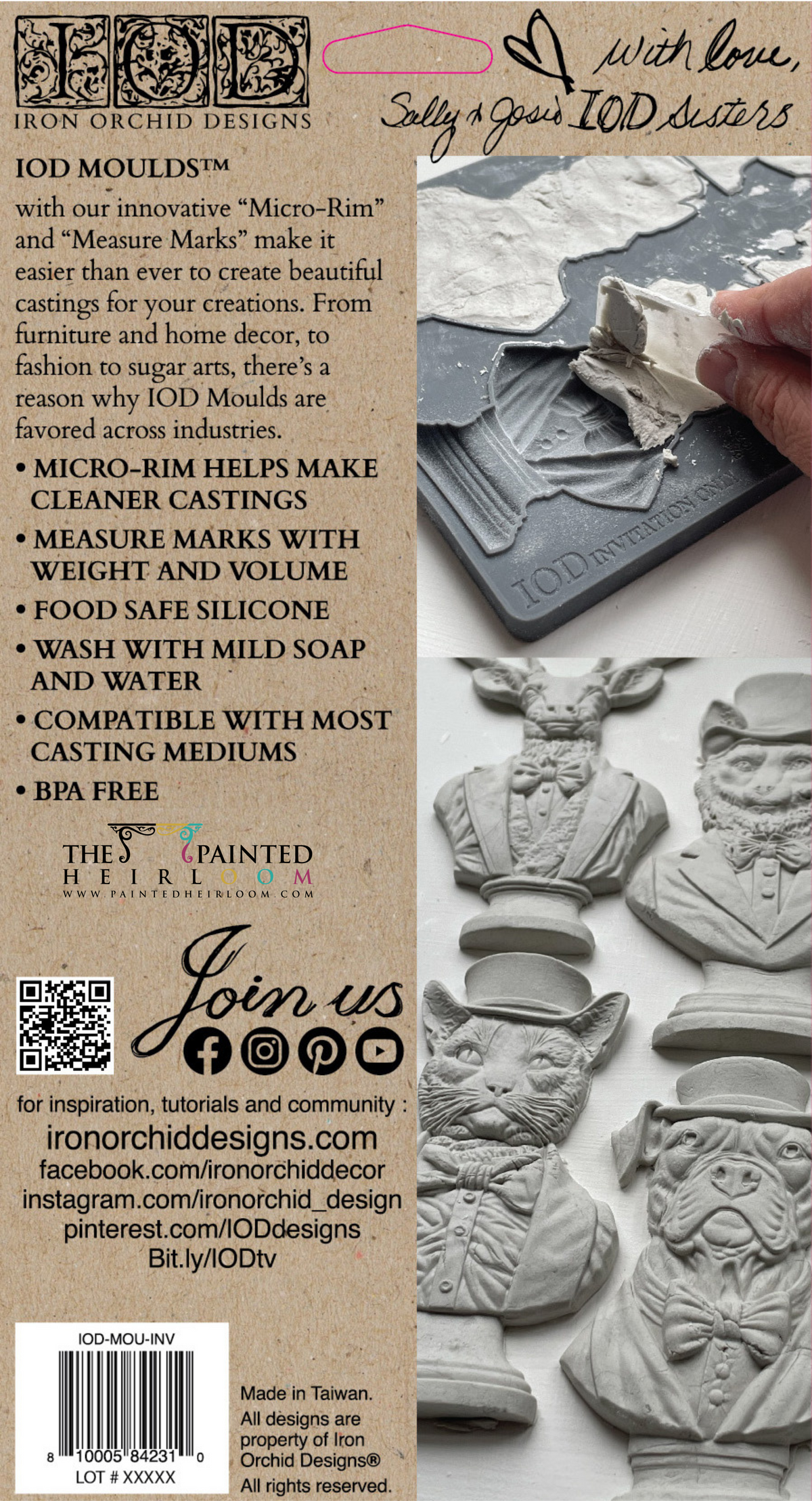 Invitation Only Mould by I.O.D. with ornate, whimsical design next to branded packaging.