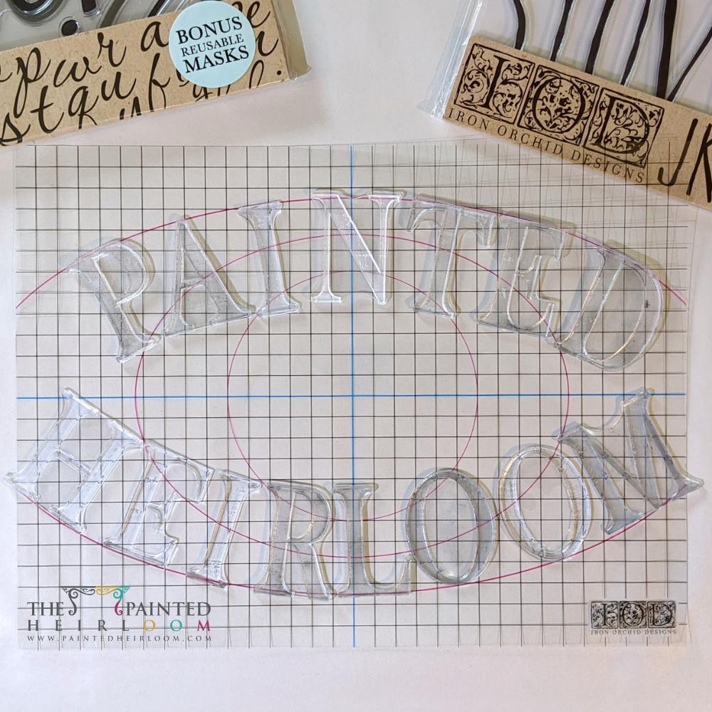 Clear PAINTED HEIRLOOM stamps on an IOD Thin Mount by I.O.D. with craft supplies nearby.