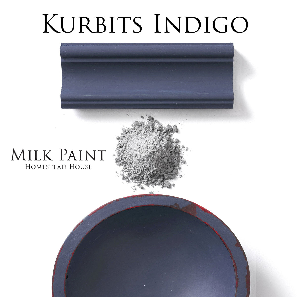 Kurbits Indigo Milk Paint by Homestead House, blue-interior bowl and painted molding on white background.