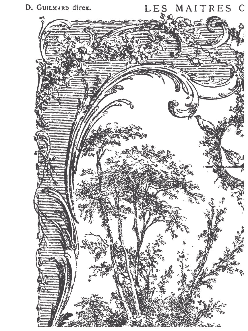 La Chasse Paint Inlay by I.O.D., vintage black-and-white pattern for furniture and décor projects.