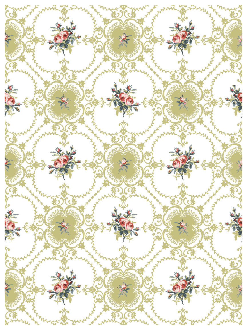 Lattice Rose Paint Inlay by I.O.D. featuring green ornate circles and floral patterns.